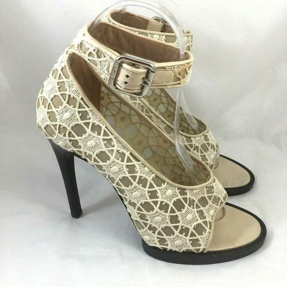Carven Lace Mesh Sandal Pump Cream Neutral OpenToe - Picture 3 of 8